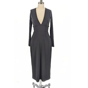 AYM V Neck Jersey Knit A Line Dress Black S minimalist preppy Business casual